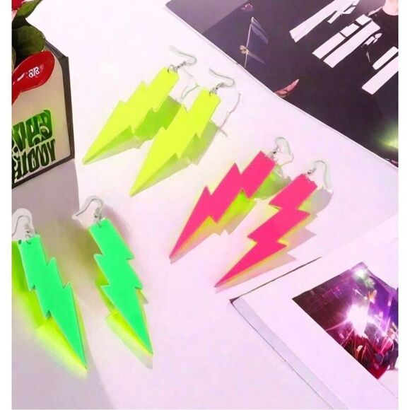 Hot Pink Lightweight Bolt Statememt Earrings - Picture 2 of 3